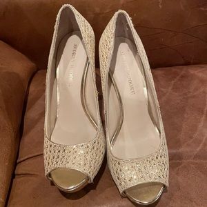 Audrey Brooke gold sequin heels